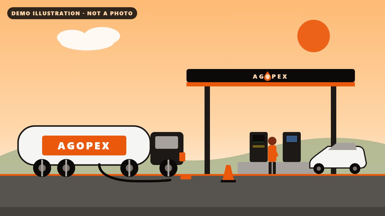 Demo illustration: the tanker unloading into the underground tank
